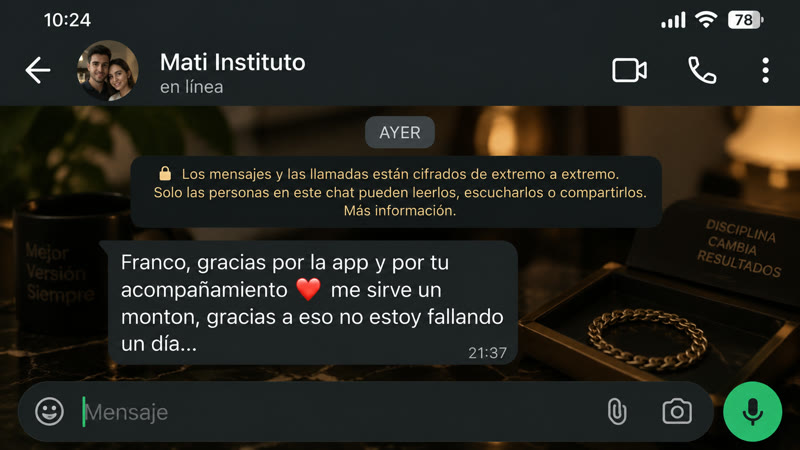 Testimonio de WhatsApp de un cliente de IMPULSO PRIME